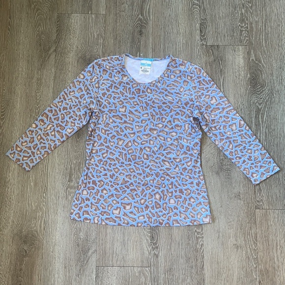 New nwt J. McLaughlin Signature Tee Animal Print Blue size medium royal coffee - Picture 2 of 5